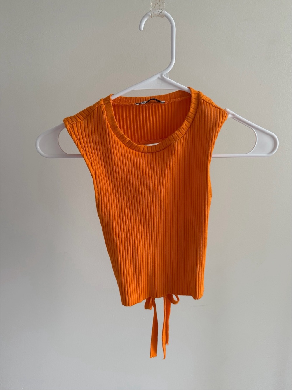 Zara Orange Ribbed Tie in the Back Women's Tank Top